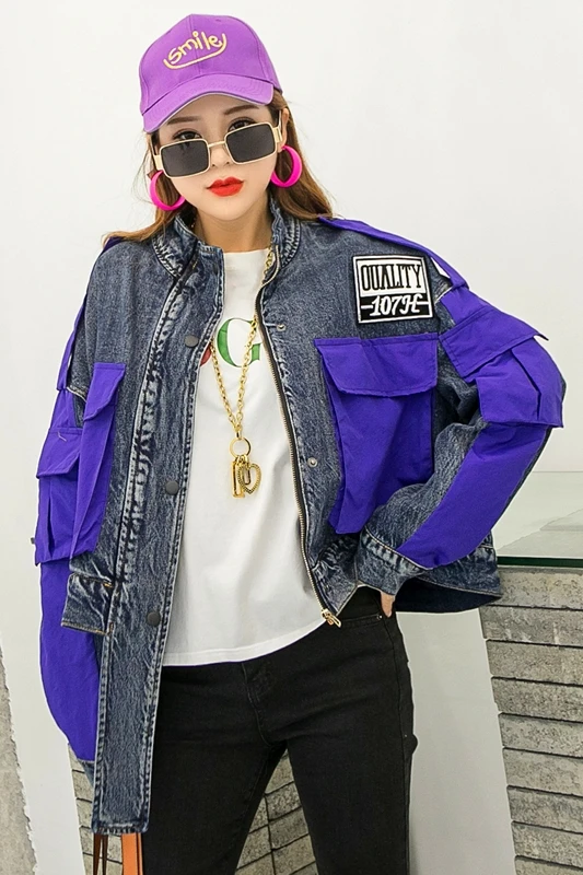 European station heavy industry color matching loose casual shorts denim jacket women stand-up collar baseball uniform top
European station heavy industry color matching loose casual shorts denim jacket women stand-up collar baseball uniform top