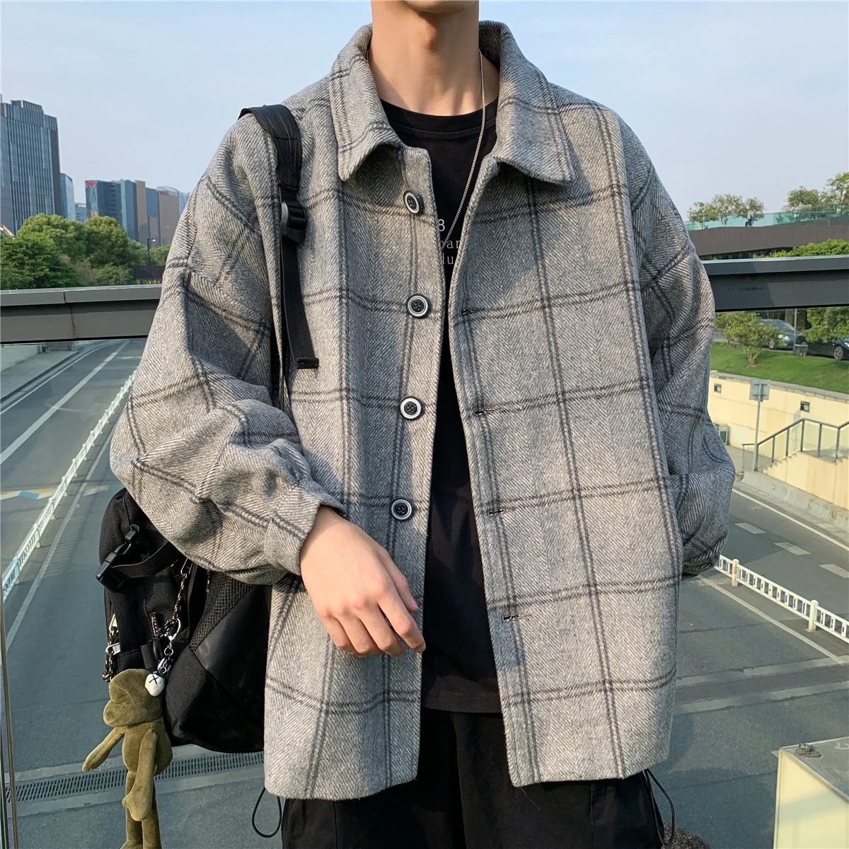 Men Korean Style Overcoat Wool Plaid Men's Streetwear Windbreaker Harajuku Fashions Oversize Jackets Coats
Men Korean Style Overcoat Wool Plaid Men's Streetwear Windbreaker Harajuku Fashions Oversize Jackets Coats
