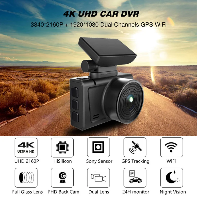 Car DVR Camera GPS Wifi Dash Cam 4K 3840x2160P Night Vision Car Video Recorder for Safe Driving (With rear camera lens)
Car DVR Camera GPS Wifi Dash Cam 4K 3840x2160P Night Vision Car Video Recorder for Safe Driving (With rear camera lens)