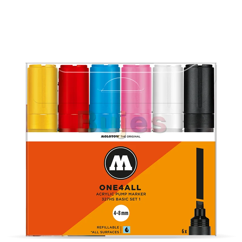 Маркер для акриловой краски Molotow ONE4ALL 4-8 мм 327HS 6 цветов базовый набор 1 Работает