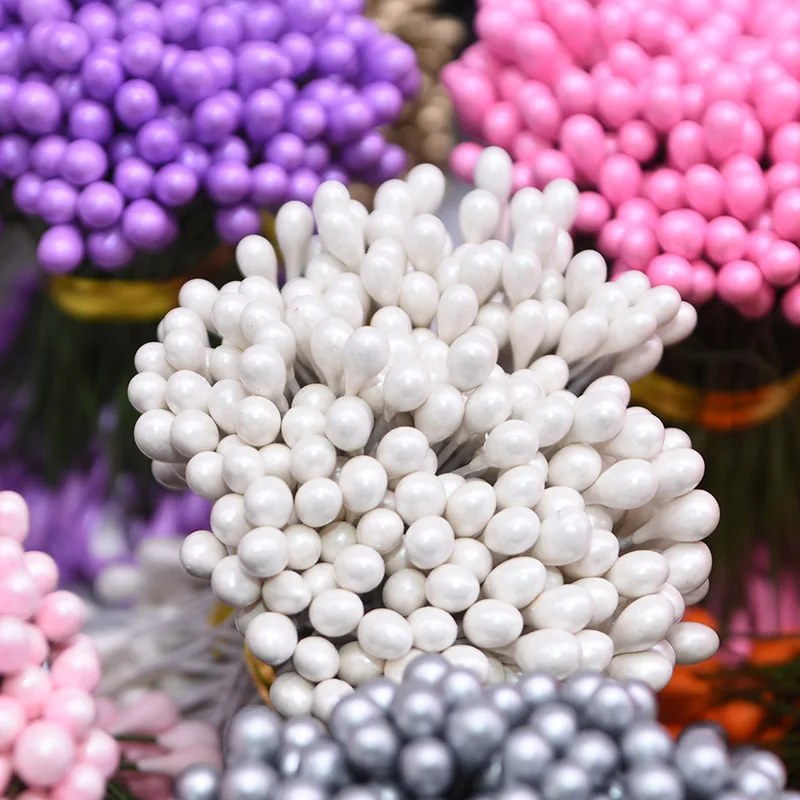 260pcs Mini Flower Stamen Pistil 3mm Heads Artificial Flowers Wedding Decoration Scrapbooking DIY Crafts Cake Box Decor Florals