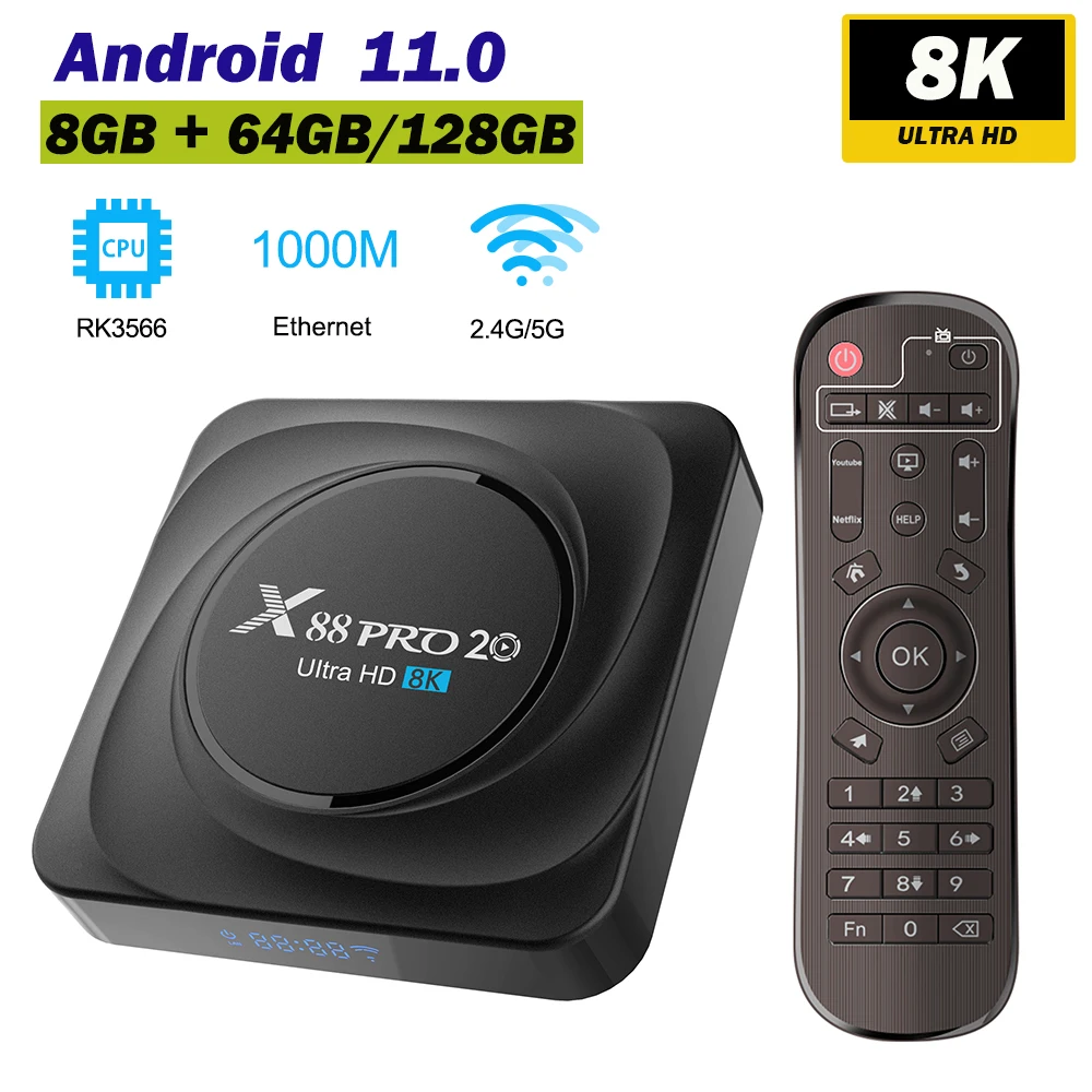 X88 Pro 20 Android 11.0 tv box Dual wifi google play 8G 64G Media Player RK3566 set top box
X88 Pro 20 Android 11.0 tv box Dual wifi google play 8G 64G Media Player RK3566 set top box