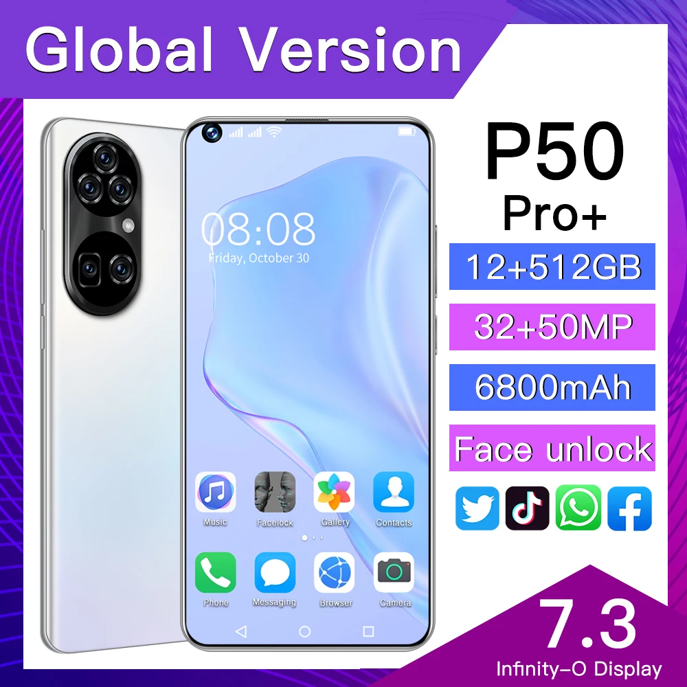 Sansumg Version P50 Pro+ 5G Smartphone 7.3 Inch 12GB + 512GB Face Fingerprint Unlock Dual Sim Phone Smartphon 32MP+50MP Phone
Sansumg Version P50 Pro+ 5G Smartphone 7.3 Inch 12GB + 512GB Face Fingerprint Unlock Dual Sim Phone Smartphon 32MP+50MP Phone