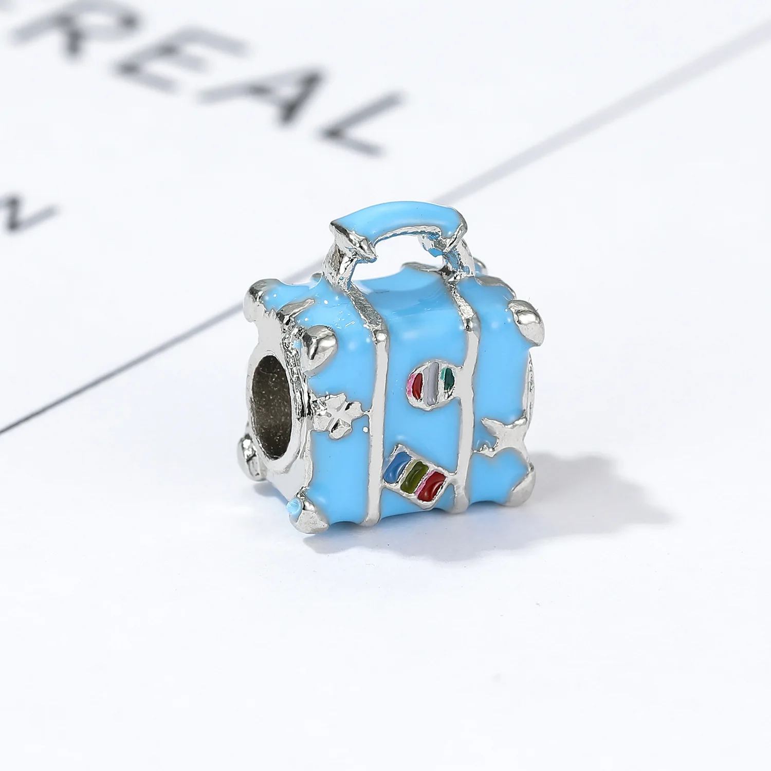 Новый оригинальный браслет Pandora из сплава с синей эмалью самолёт цветок чемодан