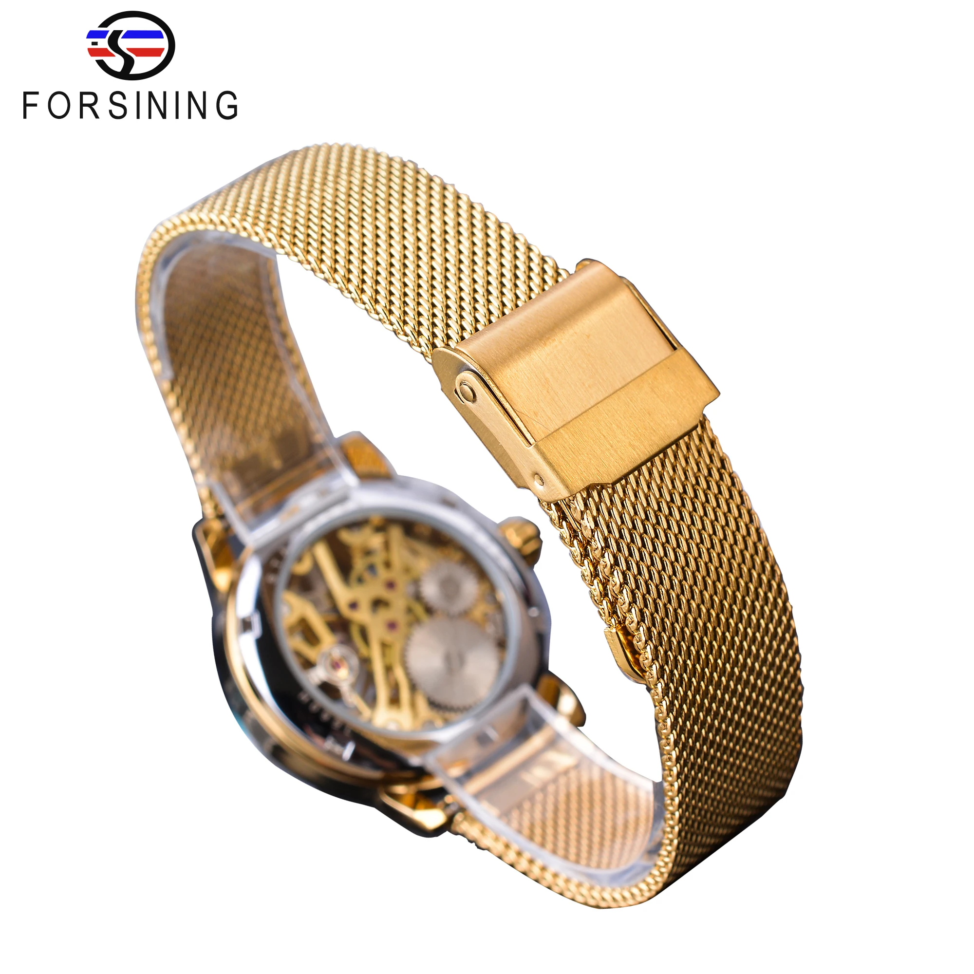 Forsining Fashion Luxury Rose Golden Skeleton Women Mechanical Watch Roman Numerals Transparent Watches Stainless Steel Clock | Наручные