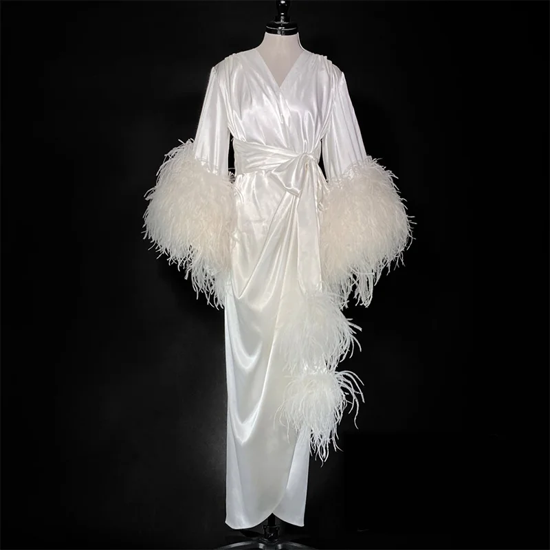 White Kinono Gowns Prom Dresses Luxury Feather Maternity Robes Women Photoshoot Bathrobe Fluffy Party Sleepwear Custom Made
White Kinono Gowns Prom Dresses Luxury Feather Maternity Robes Women Photoshoot Bathrobe Fluffy Party Sleepwear Custom Made