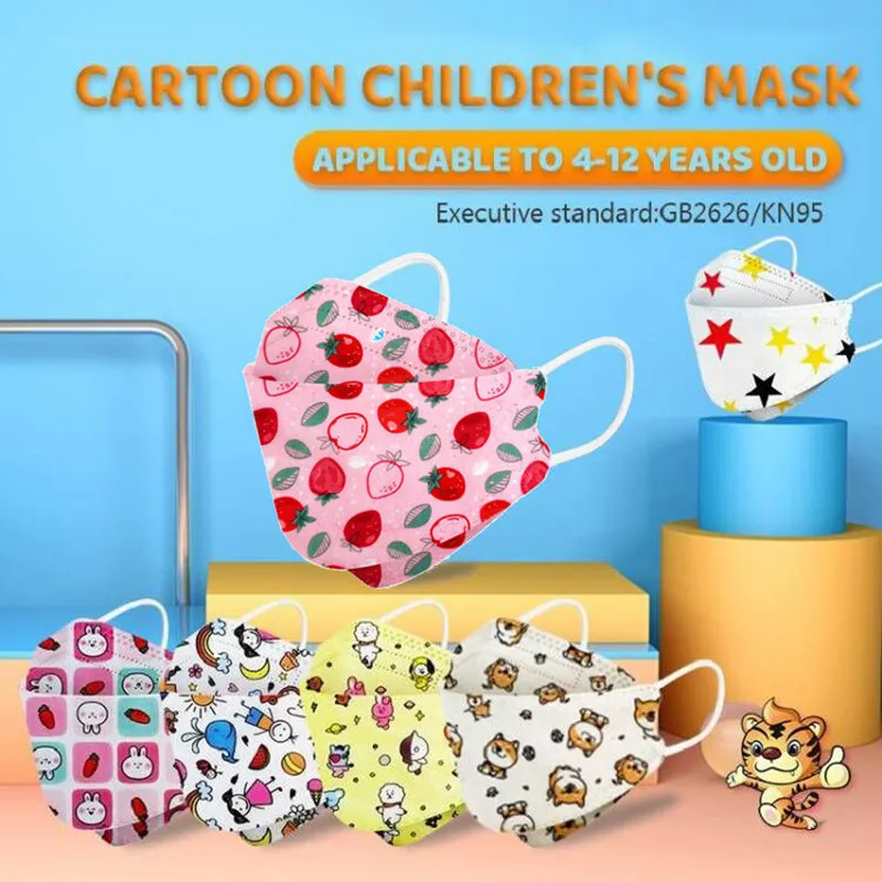 

Новое поступление 2022, Детские лицевые маски KN95 FFP2, Многоразовые Дышащие маски для детей 4-12 лет, милые Мультяшные защитные маски для рта