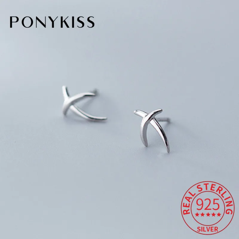 PONYKISS Genuine S925 Sterling Silver Curved cross Minimlist Stud Earrings For Women Party Delicate Elegant Accessory Chic Gift
PONYKISS Genuine S925 Sterling Silver Curved cross Minimlist Stud Earrings For Women Party Delicate Elegant Accessory Chic Gift