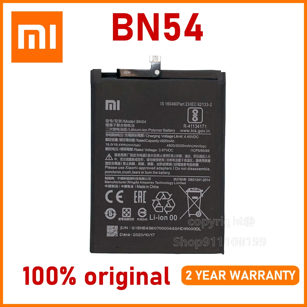 Xiao Mi Original 4920mAh BN54 Battery For Xiaomi Redmi Note 9 Redmi 10X 4G High quality Batteries With Tracking number 
Xiao Mi Original 4920mAh BN54 Battery For Xiaomi Redmi Note 9 Redmi 10X 4G High quality Batteries With Tracking number
