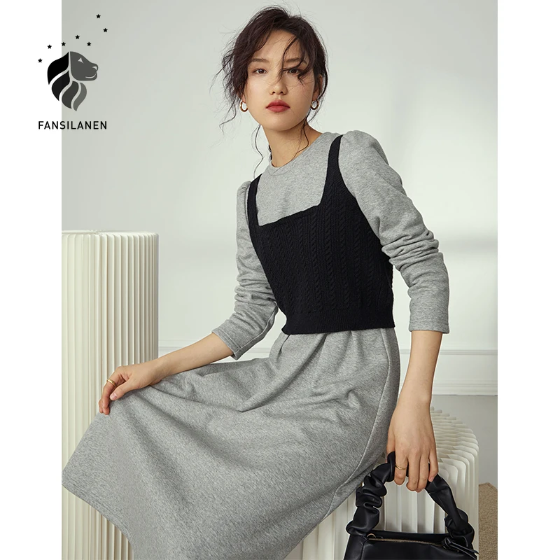 FANSILANEN Two Piece Set Fleece Long Dress Women Long Sleeve Office Elegant Dress Autumn Winter Vitnage Knitted T Shirt Dress
FANSILANEN Two Piece Set Fleece Long Dress Women Long Sleeve Office Elegant Dress Autumn Winter Vitnage Knitted T Shirt Dress
