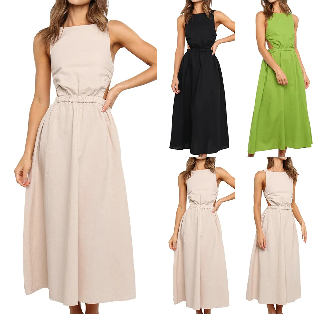 Women New 2021 Plain Sling A-Line Dress Summer Backless Solid Color Elegant Beach Casual Loose Sexy Long Dresses
Women New 2021 Plain Sling A-Line Dress Summer Backless Solid Color Elegant Beach Casual Loose Sexy Long Dresses