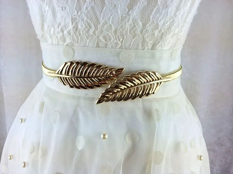 

Women's Fashion Stylish Metal Golden Silver Leaves Chain Belt Waist Elasticity Waist Belt High Quality Clothes Dress Decoration