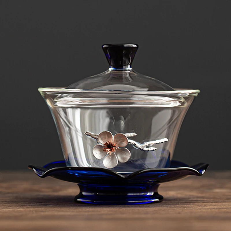 150ml Tea Bowl Silver Flower Decor Glass Tea Tureen Creative Gaiwan China Kung Fu Teaware Master Cup Teacup Handmade Crafts Gift
150ml Tea Bowl Silver Flower Decor Glass Tea Tureen Creative Gaiwan China Kung Fu Teaware Master Cup Teacup Handmade Crafts Gift
