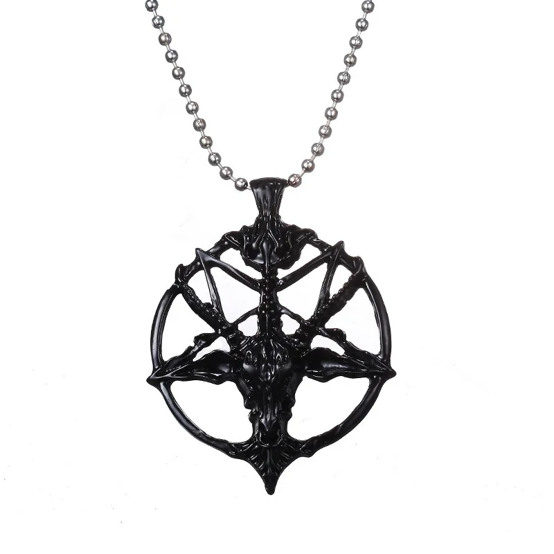 

Fashion Retro Pentagram Pan God Skull Goat Head Pendant Necklace Luck Satanism Occult Metal Vintage Silver Plated Star Necklace