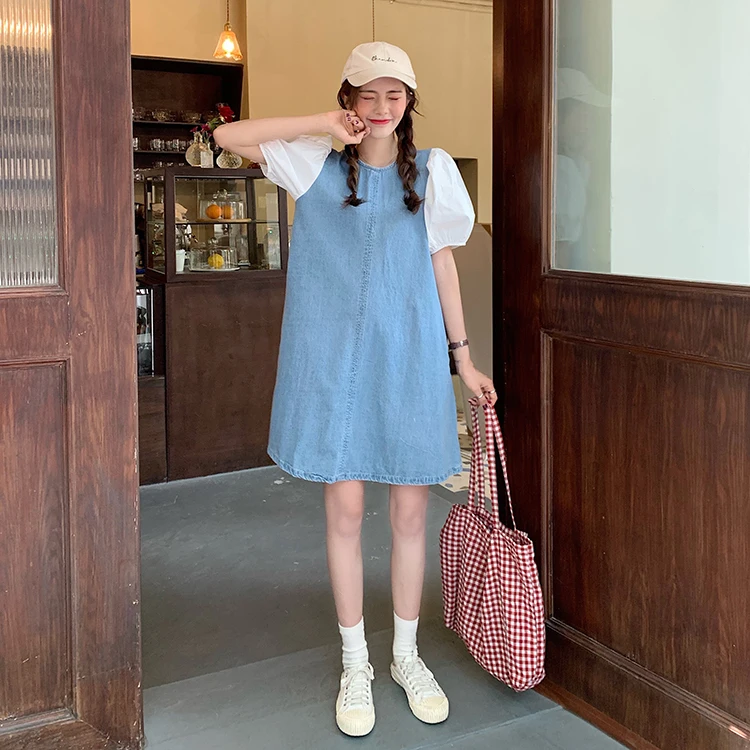 Summer Puff Short Sleeve Patchwork Denim Dress Sweet Style Korean Loose V-neck Kawaii Big Bow Mini Dresses for Women Clothing
Summer Puff Short Sleeve Patchwork Denim Dress Sweet Style Korean Loose V-neck Kawaii Big Bow Mini Dresses for Women Clothing