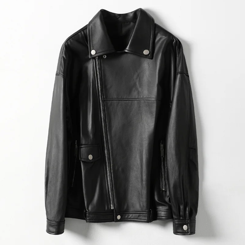 High Quality Black Sheepskin Loose Women Genuine Leather Winter Fall Casual Zipper Classic Coat with Pockets Leather Jacket
High Quality Black Sheepskin Loose Women Genuine Leather Winter Fall Casual Zipper Classic Coat with Pockets Leather Jacket