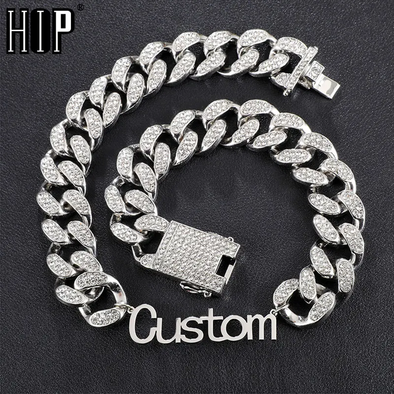 

Hip Hop Name Necklace Custom Letter With 20MM Iced Out Cuban Chain Stainless Steel Initial Letters Personalized Choker Chains