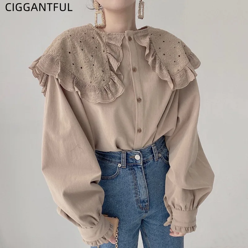 Spring Korean \fall Vintage Blouse Doll Collar Embroidery Lace Stitching Loose Single Breasted Long Sleeve Shirt Button Up Top
Spring Korean \fall Vintage Blouse Doll Collar Embroidery Lace Stitching Loose Single Breasted Long Sleeve Shirt Button Up Top