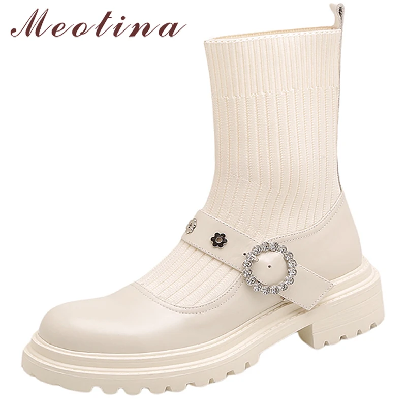 Meotina Genuine Leather Women Shoes Sock Boots Thick Med Heel Ankle Boots Round Toe Buckle Crystal Ladies Boots Autumn Beige
Meotina Genuine Leather Women Shoes Sock Boots Thick Med Heel Ankle Boots Round Toe Buckle Crystal Ladies Boots Autumn Beige