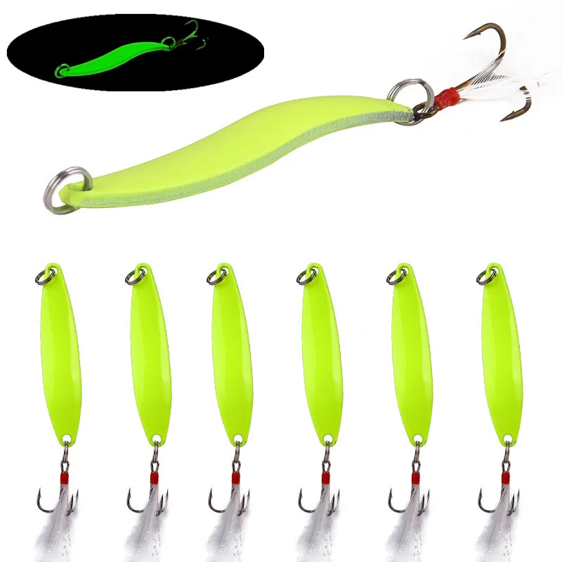 1pcs 5g/7g/10g/13g Metal Luminous Spoon Spinner Fishing Lure Hard Bait with Feather Hook Pesca Wobbler Lure 
1pcs 5g/7g/10g/13g Metal Luminous Spoon Spinner Fishing Lure Hard Bait with Feather Hook Pesca Wobbler Lure