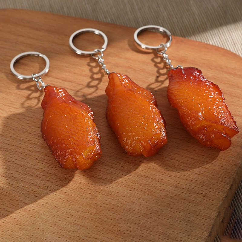 

Funny Simulation food model Keychain Pig Trotters Chicken Wings Soy-braised Pork Metal Keychain Key Ring Gifts kids toy
