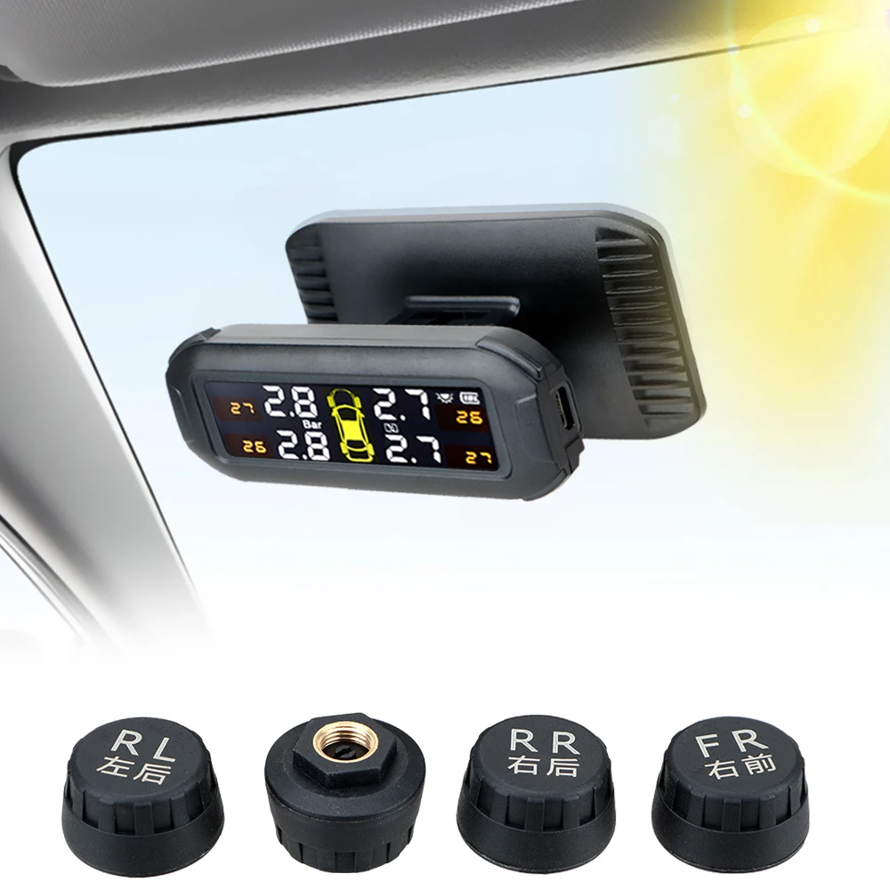 Solar TPMS With 4 External Sensors Temperature Warning Fuel Save Car Tyre Pressure Monitor Tire Pressure Monitoring System
Solar TPMS With 4 External Sensors Temperature Warning Fuel Save Car Tyre Pressure Monitor Tire Pressure Monitoring System