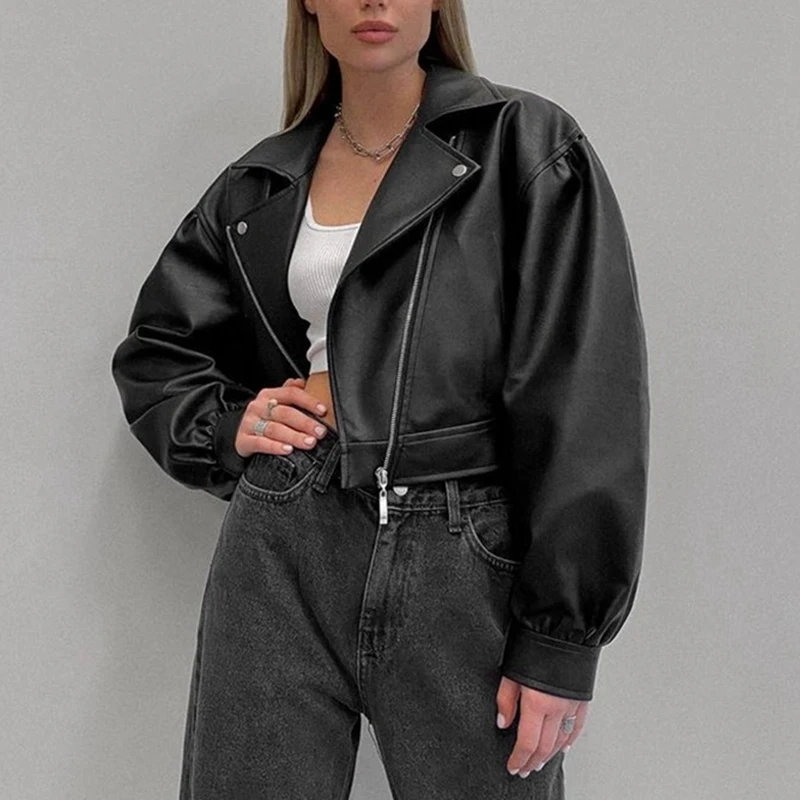 Long Sleeve Pu Leather Coat Women Button Zipper Fashion Loose Coat Black Autumn Winter Outwear Coat
Long Sleeve Pu Leather Coat Women Button Zipper Fashion Loose Coat Black Autumn Winter Outwear Coat