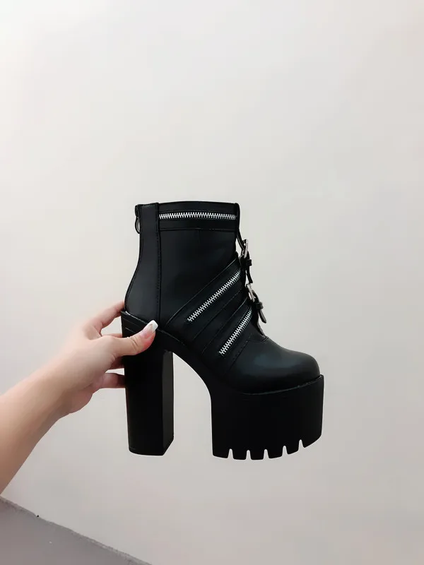 Ultra High Heels Ankle Boots Para Mulheres Sexy Zipper Gothic Black Leather Platform Party Shoes Female Nightclub Shoes 15cm
Ultra High Heels Ankle Boots Para Mulheres Sexy Zipper Gothic Black Leather Platform Party Shoes Female Nightclub Shoes 15cm
