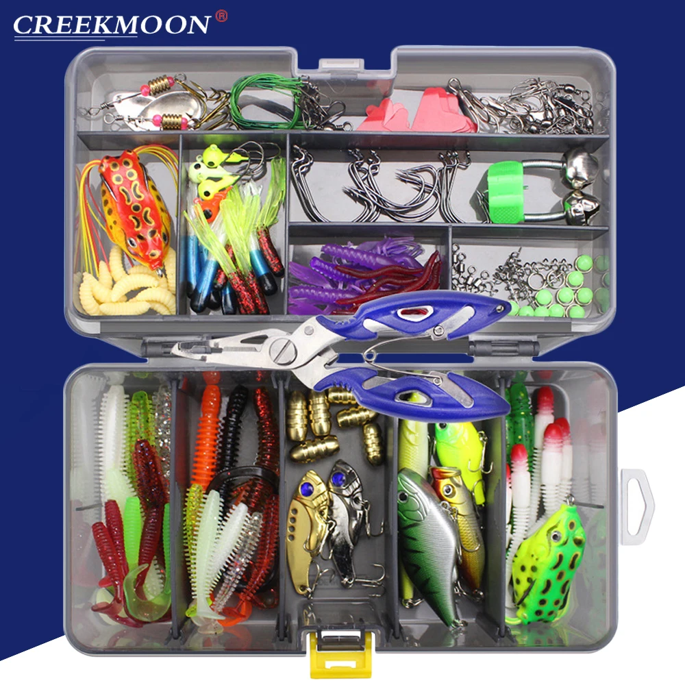 

Lures Set 168pcs Spinner Crankbait Minnow Popper Soft Hard Spoon Crank Bait Fishing Hook Lure Kit Fishing Tackle Box Accessories