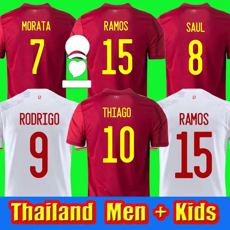 

2021 Spain soccer Jersey RAMOS PIQUE RODRIGO home football shirt 20-21 ASENSIO MORATA ISCO INIESTA SAUL away uniforms Man + kids