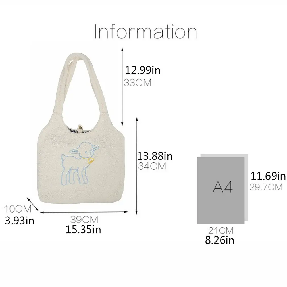 Women Lamb Like Fabric Shoulder Bag Simple Canvas Handbag Tote Large Capacity Embroidery Shopping Bag Cute Book Bags For Girls
Women Lamb Like Fabric Shoulder Bag Simple Canvas Handbag Tote Large Capacity Embroidery Shopping Bag Cute Book Bags For Girls