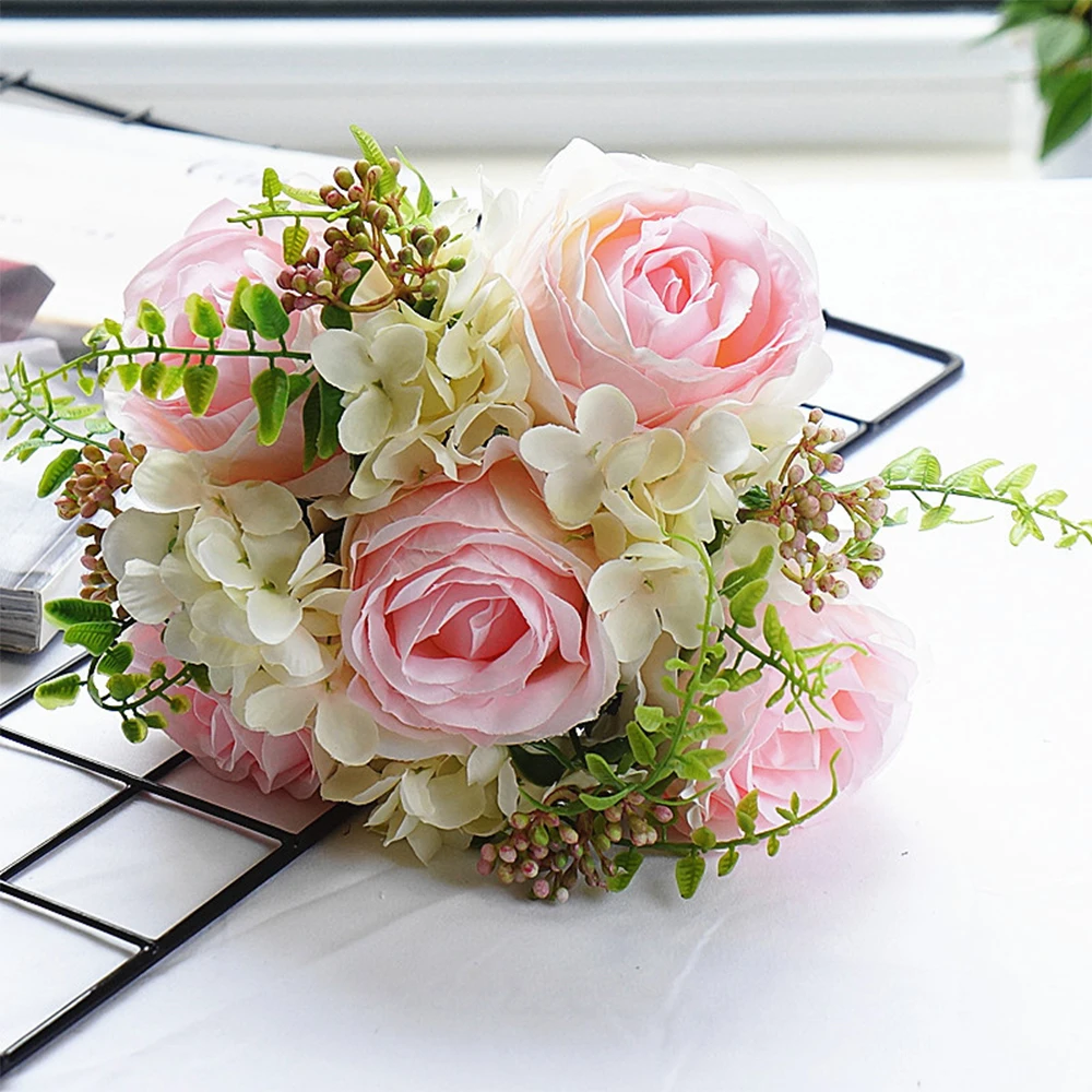 

Шелковые гортензии, искусственные цветы, свадебный букет для невесты, шелковые цветущие пионы, розы, цветы для украшения дома