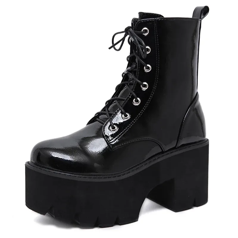 2021 Woman Lace Autumn Boots Womens Ladies Chunky Wedge Platform Black Patent Leather Ankle Boots
2021 Woman Lace Autumn Boots Womens Ladies Chunky Wedge Platform Black Patent Leather Ankle Boots