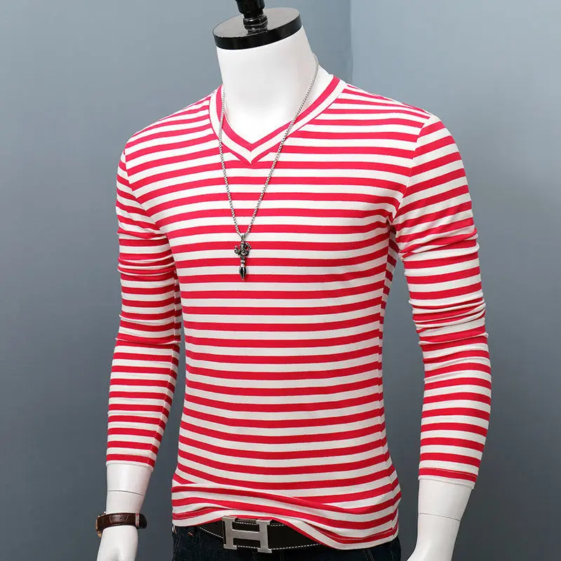 2021 Autumn Winter Men's Long Sleeve Cotton T-Shirt Male V-Neck Slim Fit Striped T Shirts Tops Casual Tees 6XL F311
2021 Autumn Winter Men's Long Sleeve Cotton T-Shirt Male V-Neck Slim Fit Striped T Shirts Tops Casual Tees 6XL F311