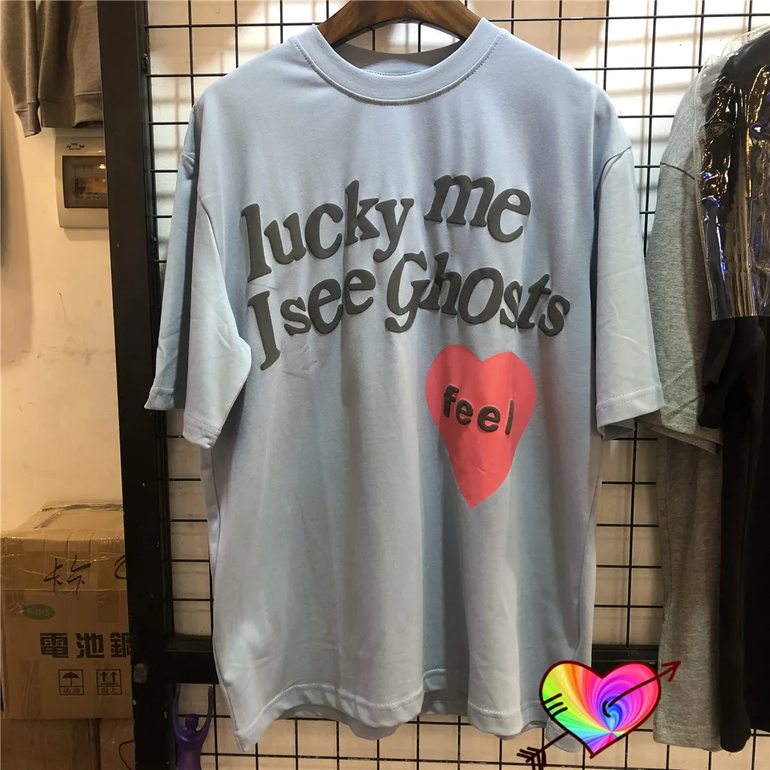 Light Blue Lucky Me T-shirt Men Women Hip Hop I See Ghost Tee Red Heart Logo Print Tops Hip Hop Kanye West Short Sleeve
Light Blue Lucky Me T-shirt Men Women Hip Hop I See Ghost Tee Red Heart Logo Print Tops Hip Hop Kanye West Short Sleeve