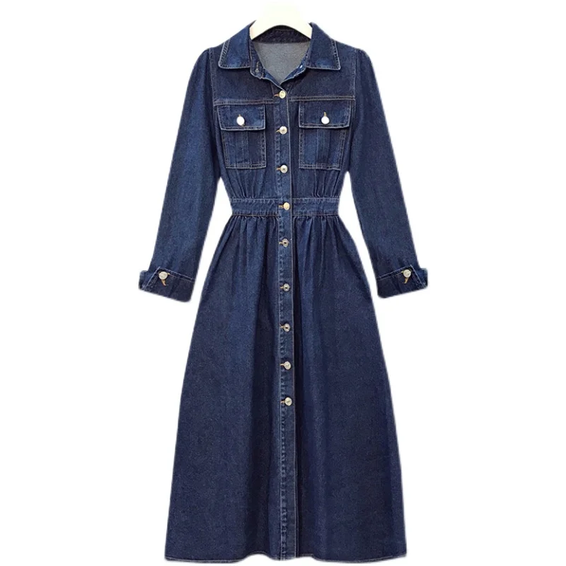 Plus Size Denim Dress Women Spring and Autumn Front Pocket Fashion A-line Blue Mid-length Lady Dress
Plus Size Denim Dress Women Spring and Autumn Front Pocket Fashion A-line Blue Mid-length Lady Dress