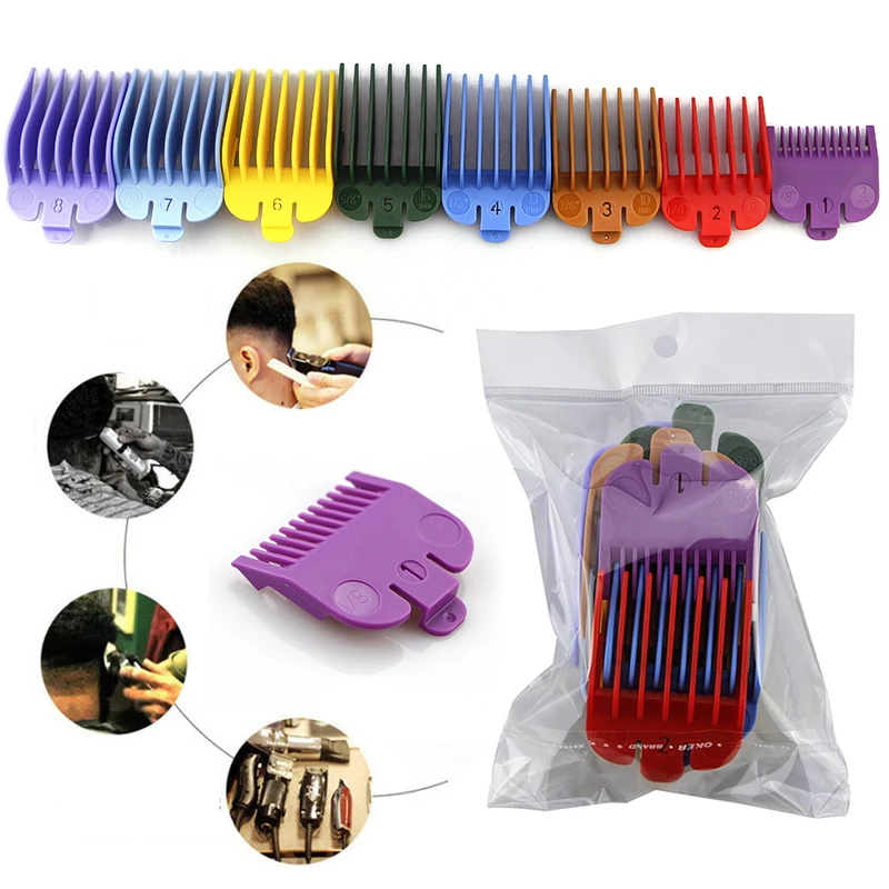 

8 Pcs Universal Hair Clipper Guide Limit Combs Guide Attachment Size Replacement Hairdressing Tools Push Caliper Colorful