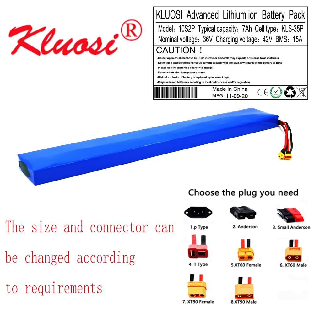 KLUOSI 10S2P 36V 7Ah Built-in 15A BMS 37V 42V 18650 Lithium Ion Battery Pack for M365 Pro Electric Scooter Extended Batteries
KLUOSI 10S2P 36V 7Ah Built-in 15A BMS 37V 42V 18650 Lithium Ion Battery Pack for M365 Pro Electric Scooter Extended Batteries