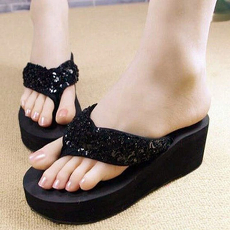 2 Pair New Slippers Female Slippers Wedges Platform Elevator Slip-Resistant Paillette BeachFlip Flops Black, US Size 7 & US Siz 
2 Pair New Slippers Female Slippers Wedges Platform Elevator Slip-Resistant Paillette BeachFlip Flops Black, US Size 7 & US Siz