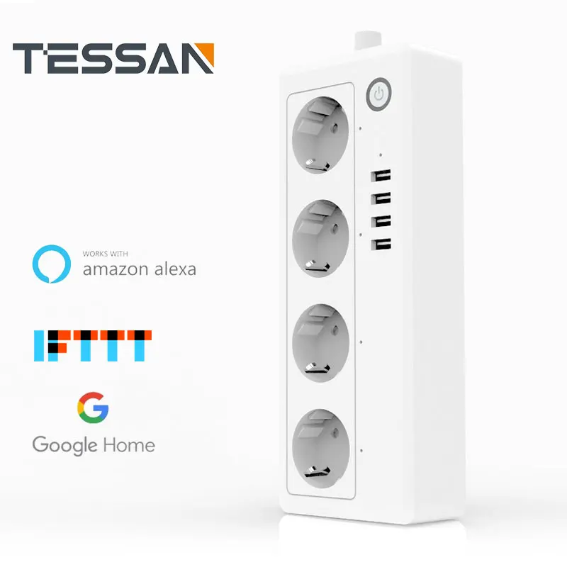 Умный удлинитель с Wi Fi 4 розетки переменного тока USB порта для зарядки голосовое
