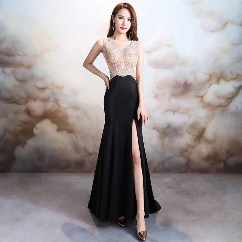 High Split Black Rhinestone Chinese Oriental Wedding Women Sexy Cheongsam Evening Dress Elegant Princess Dresses Modern Qipao
High Split Black Rhinestone Chinese Oriental Wedding Women Sexy Cheongsam Evening Dress Elegant Princess Dresses Modern Qipao