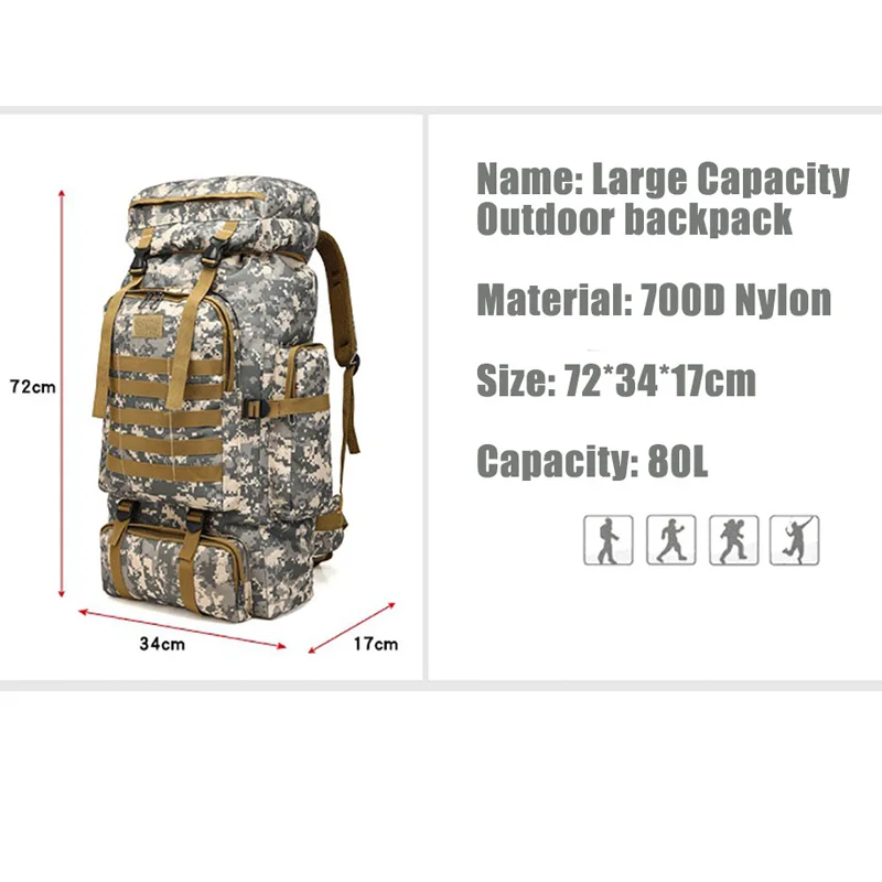 80L Waterproof Molle Camo Tactical Backpack Military Army Hiking Camping Backpack Travel Rucksack Outdoor Sports Climbing Bag
80L Waterproof Molle Camo Tactical Backpack Military Army Hiking Camping Backpack Travel Rucksack Outdoor Sports Climbing Bag
