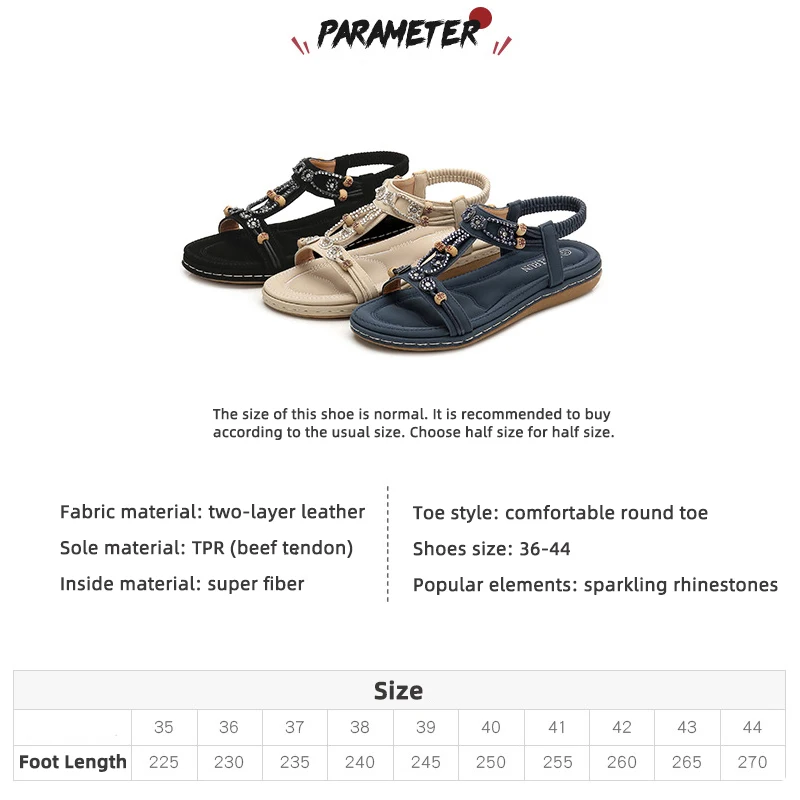 Bohemian Style Women's Sandals Casual New Large Size Word with Round Head Rhinestones Open-toe Flat Beach Slippers for Ladies 
Bohemian Style Women's Sandals Casual New Large Size Word with Round Head Rhinestones Open-toe Flat Beach Slippers for Ladies