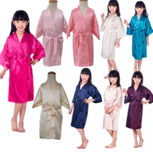 Wholesale Solid Girls Satin Silk Robes Bath Kimono For Spa Wedding Party Birthday Children Bathrobes Pink Kids Nightdress W3