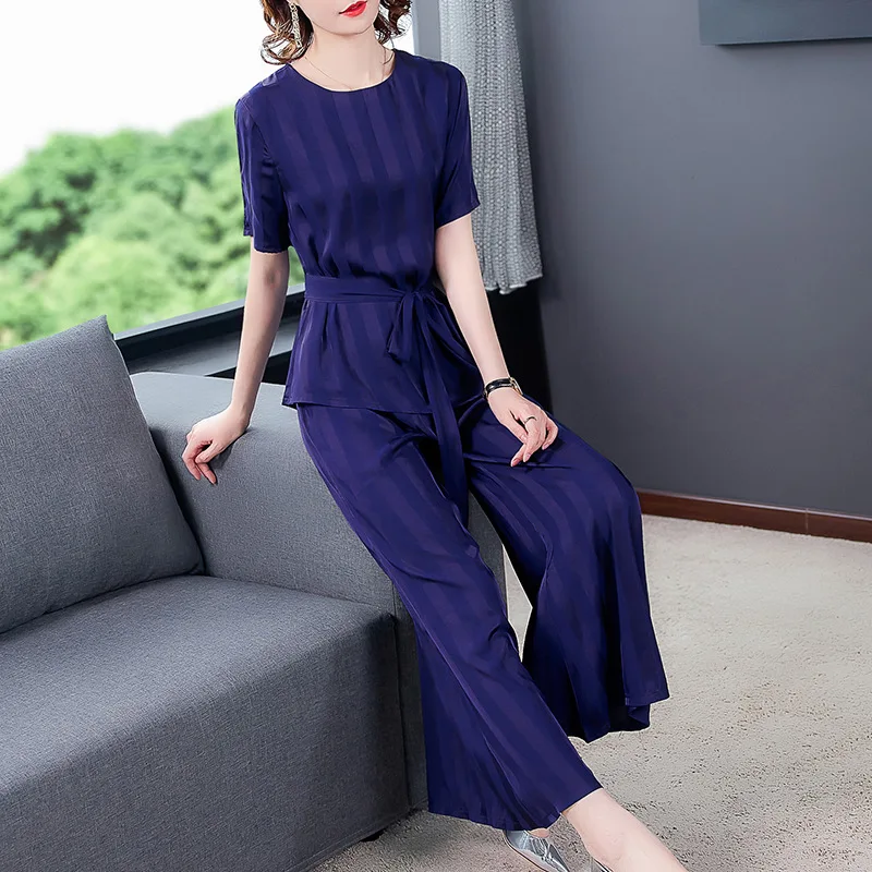 Women's Sets Summer Korean Short-sleeved Top + Wide-leg Pants Two-piece Suit Elegant OL Temperament Stripe Female Outfit W2063
Women's Sets Summer Korean Short-sleeved Top + Wide-leg Pants Two-piece Suit Elegant OL Temperament Stripe Female Outfit W2063