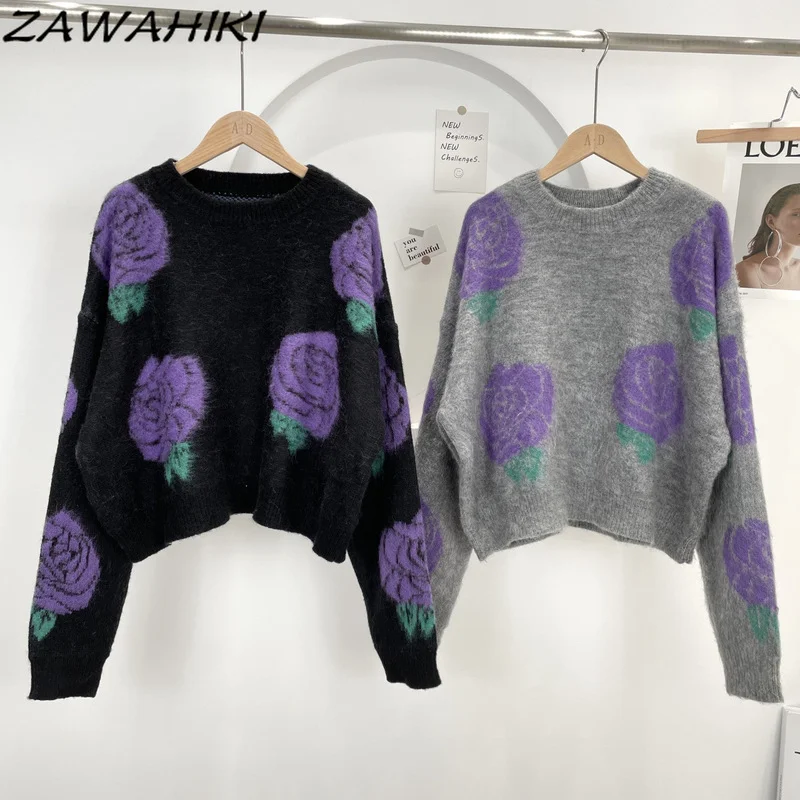 ZAWAHIKI Sweater Tops Thick Autumn Winter Lazy Long Sleeve Ladies Jacquard O Neck Sweet Fashion Flower Print Knitted Pullover
ZAWAHIKI Sweater Tops Thick Autumn Winter Lazy Long Sleeve Ladies Jacquard O Neck Sweet Fashion Flower Print Knitted Pullover