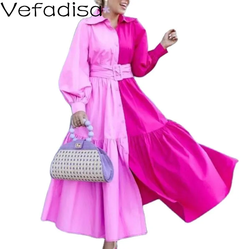 Vefadisa Rose Red Waist Tie Women Long Dress 2021 Autumn Stitching Color Female Dress Slim Patchwork Long Sleeve Dress QYF6057
Vefadisa Rose Red Waist Tie Women Long Dress 2021 Autumn Stitching Color Female Dress Slim Patchwork Long Sleeve Dress QYF6057