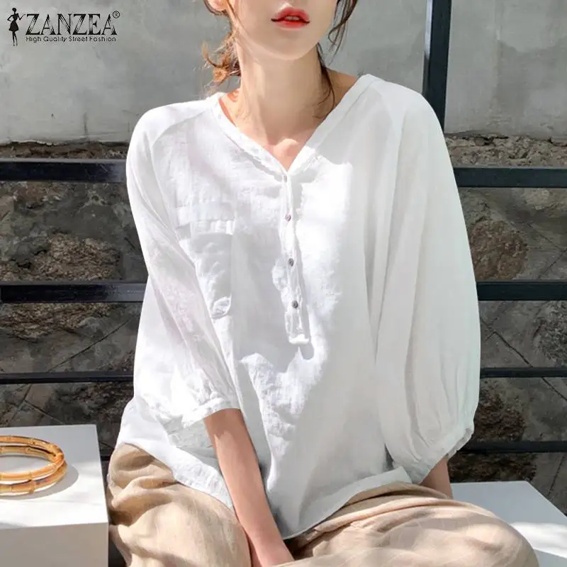 2021 Autumn Solid Loose Tunic ZANZEA Casual V Neck Blusas Fashion Lady Puff Sleeve Loose Tops Womens Vintage Cotton Linen Blouse
2021 Autumn Solid Loose Tunic ZANZEA Casual V Neck Blusas Fashion Lady Puff Sleeve Loose Tops Womens Vintage Cotton Linen Blouse