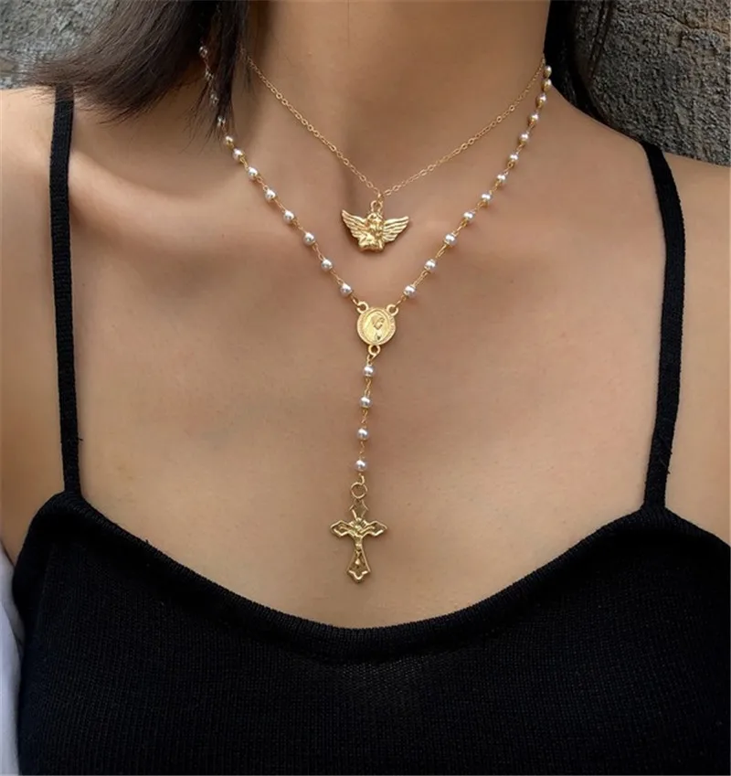 Vintage Angel Coin Pendant Necklace Fashion Imitation Pearl Snake Chain Y-shaped Cross Tassel Necklace for Women Gifts
Vintage Angel Coin Pendant Necklace Fashion Imitation Pearl Snake Chain Y-shaped Cross Tassel Necklace for Women Gifts