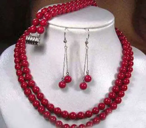 Hot sale wholesale 2rows artificial red coral round beads necklace earrings bracelet romantic jewelry set 17-18" BV383
Hot sale wholesale 2rows artificial red coral round beads necklace earrings bracelet romantic jewelry set 17-18" BV383